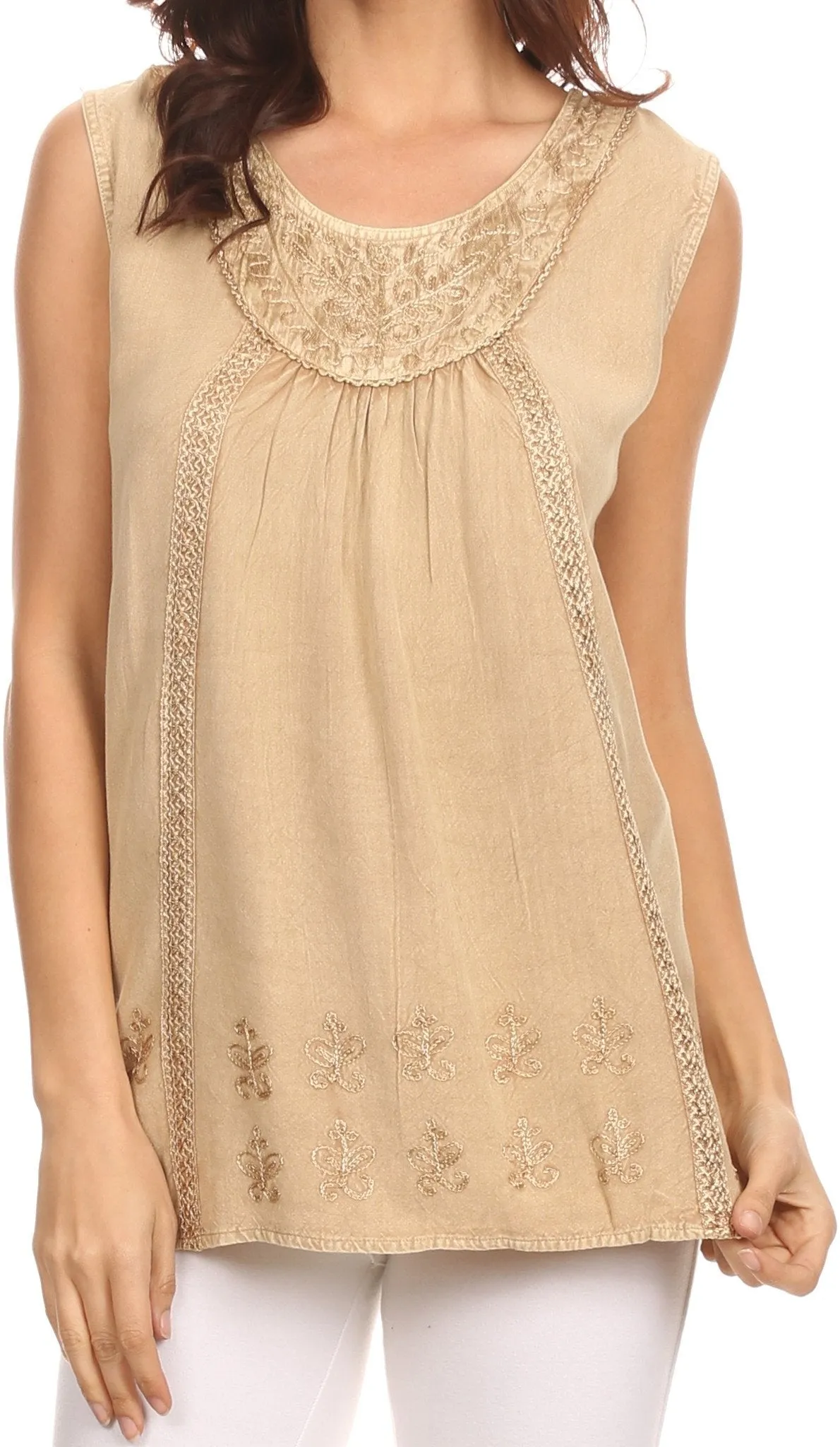 Sakkas Jil Wide Tank Top Sleeveless Embroidered Blouse With Embroidery Lace