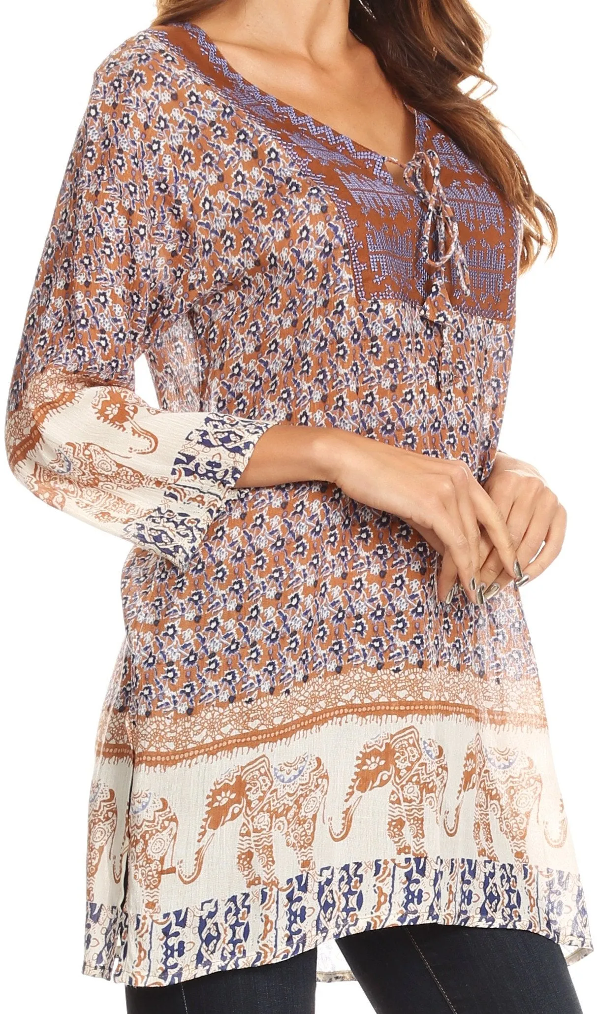 Sakkas Myra Ethnic Print Tunic with Embroidery