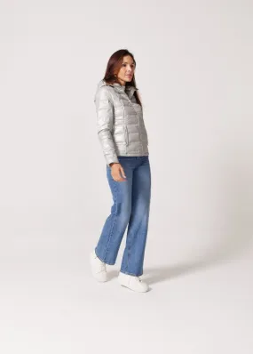 Silver Shimmer Duck Down Puffer Jacket