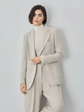 Single-Breasted Suit Blazer In Viscose Linen and Lyocell Blend