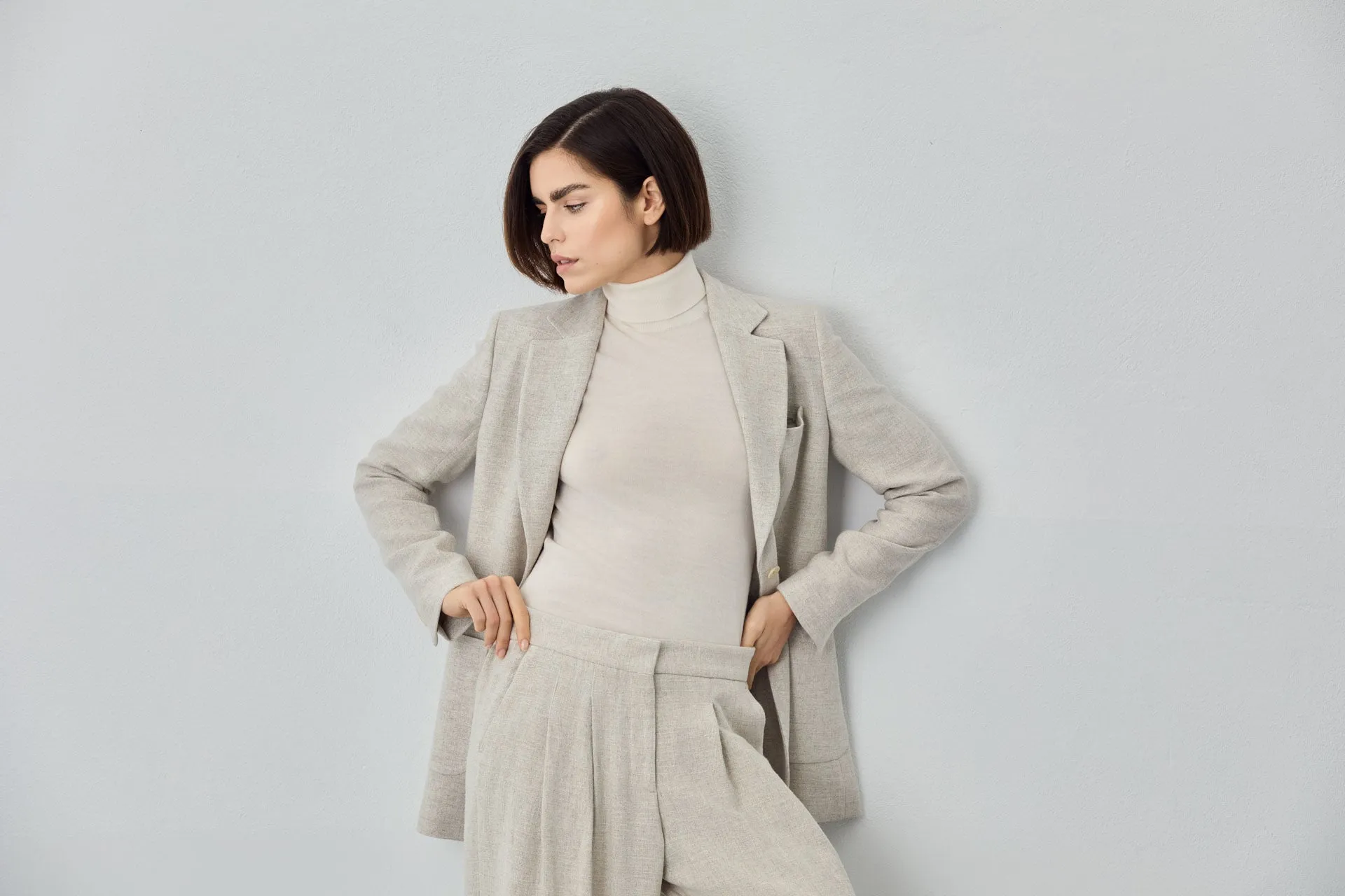 Single-Breasted Suit Blazer In Viscose Linen and Lyocell Blend