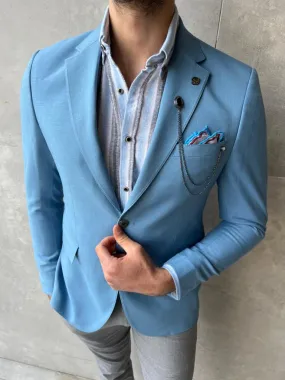 Sky Blue Slim Fit Linen Blazer Jacket for Men | GentWith