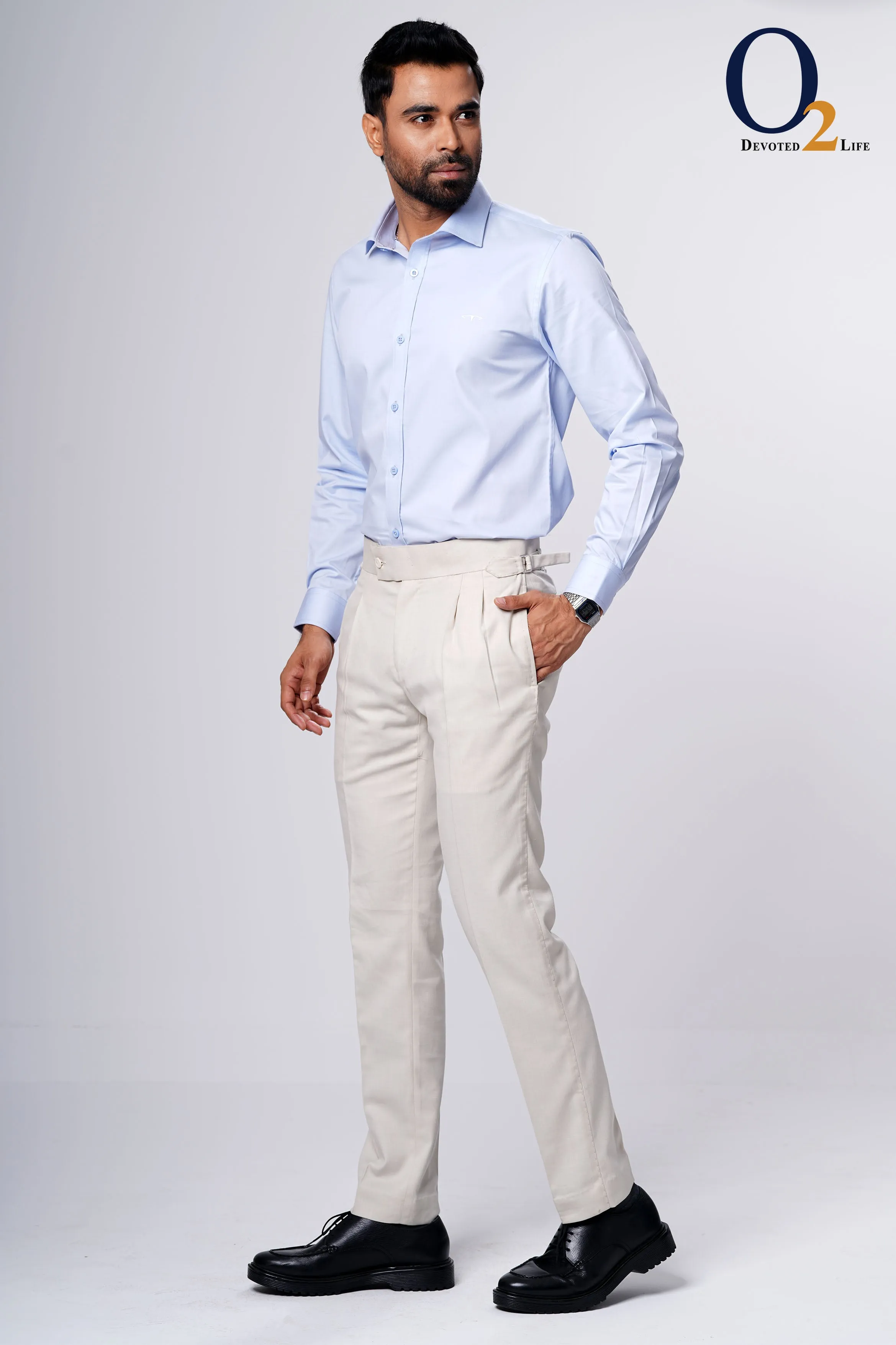 Sky Blue Solid Slim Fit Cotton Formal Shirt