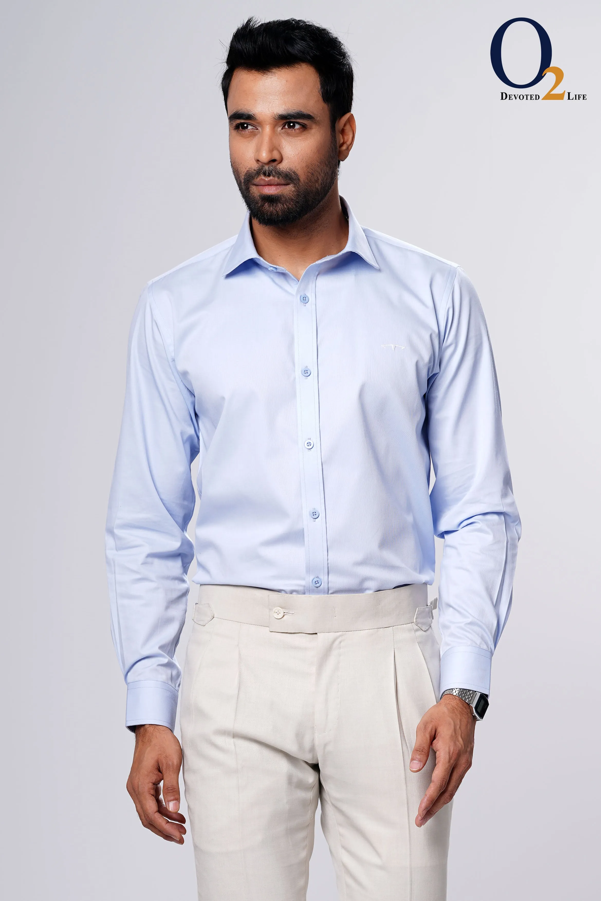 Sky Blue Solid Slim Fit Cotton Formal Shirt