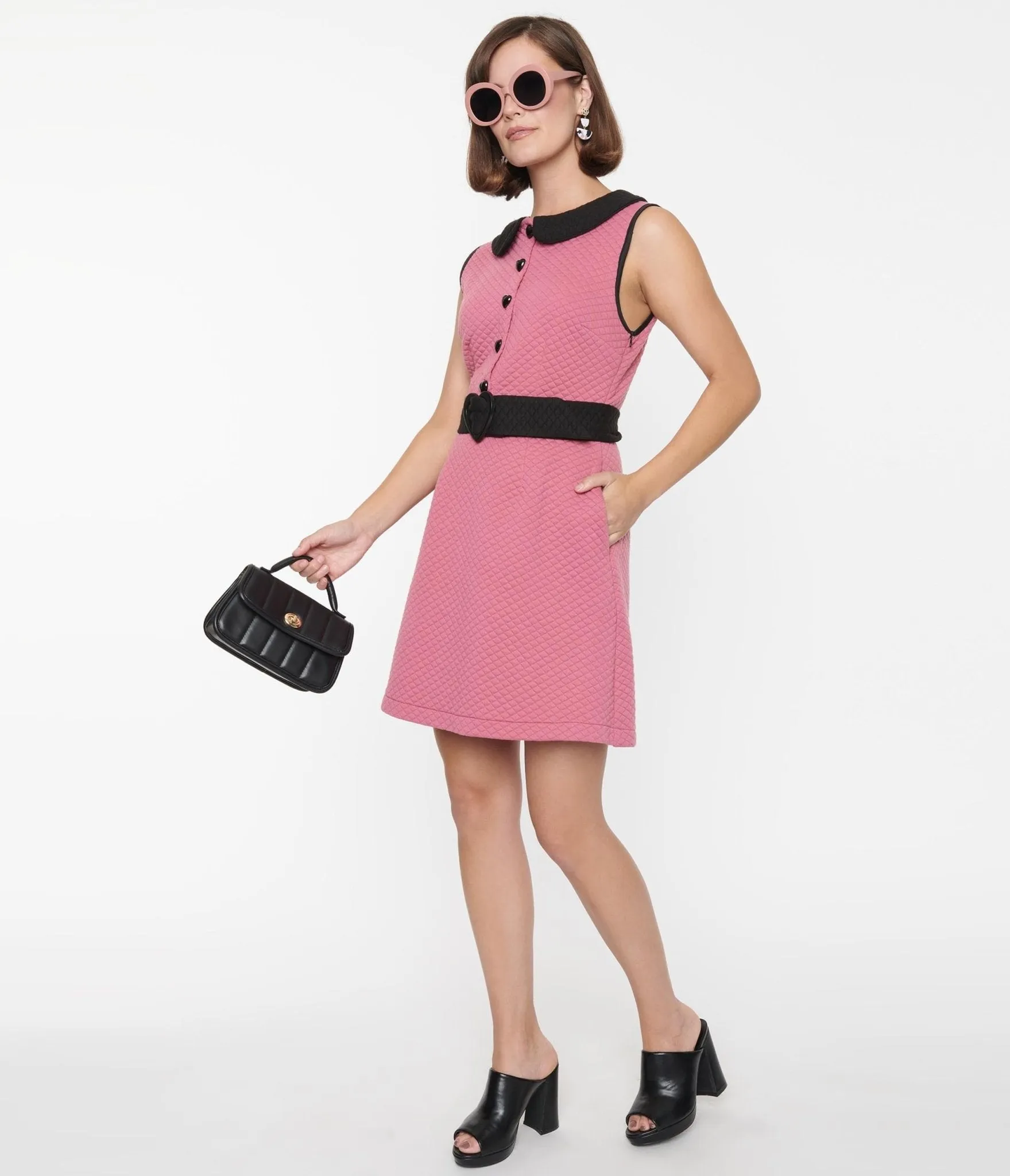 Smak Parlour Rose Pink & Black Quilted Mini Dress