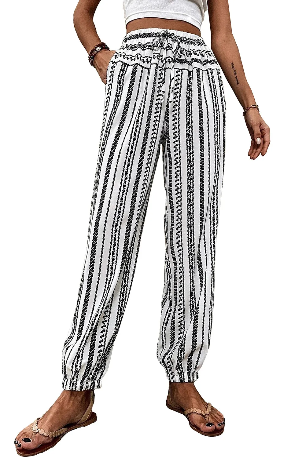 Stripe Boho Pocketed Drawstring Pants