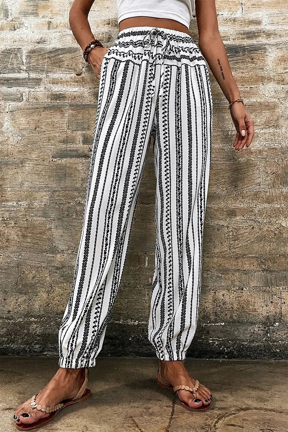 Stripe Boho Pocketed Drawstring Pants