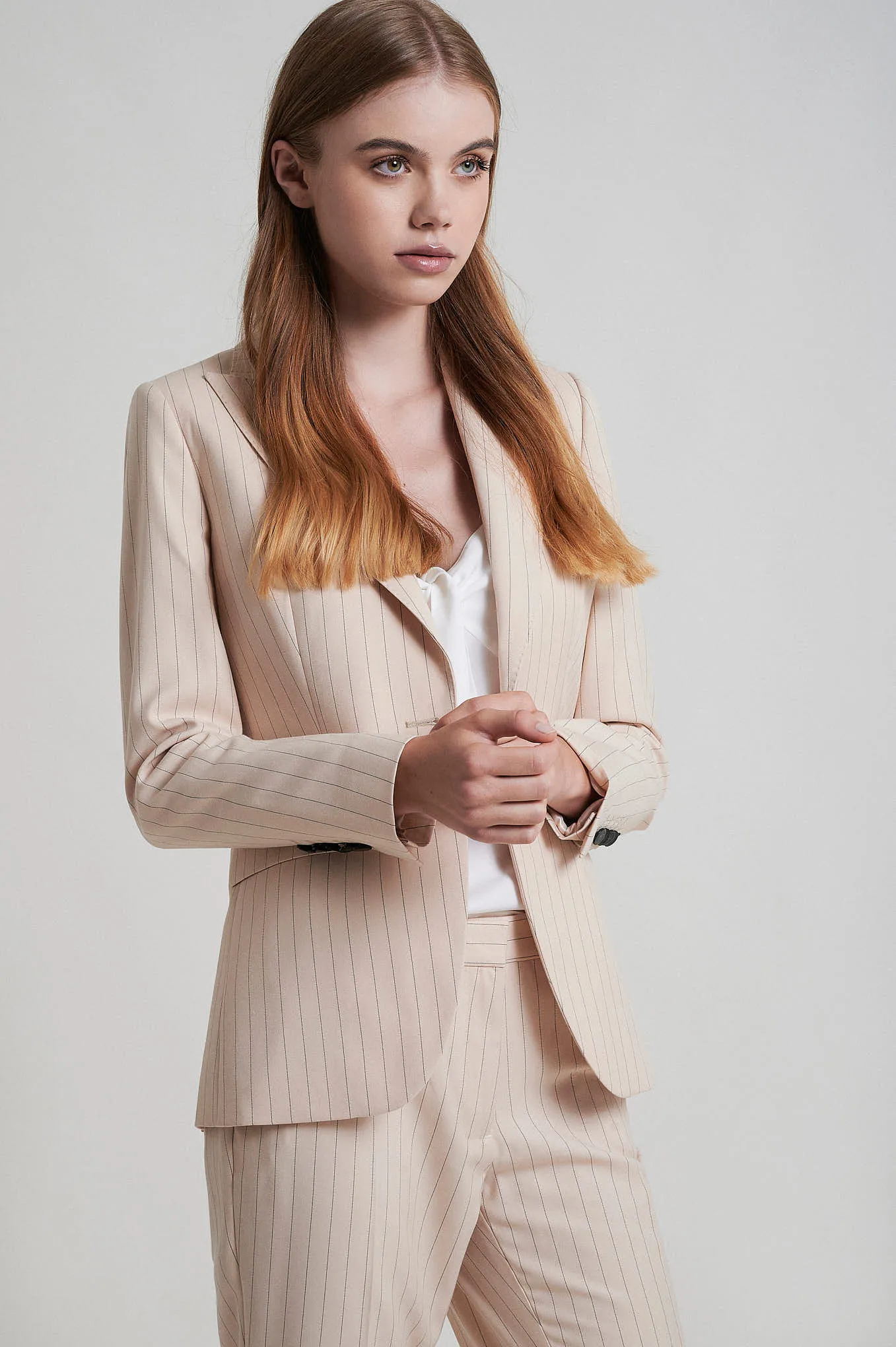 Stripped suit with single button blazer