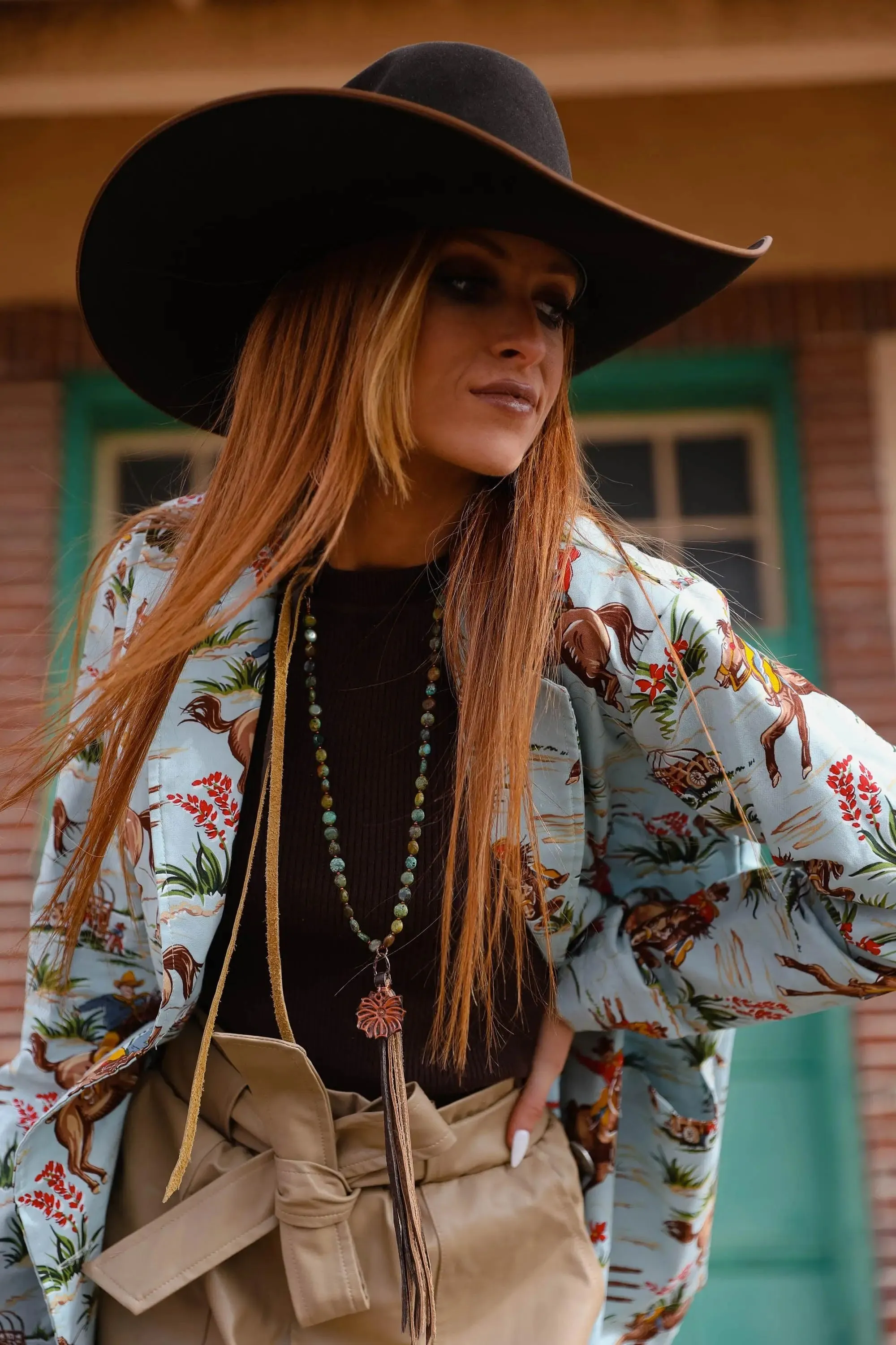 The Mabel Necklace in Turquoise with Poppy and Tassel Pendant