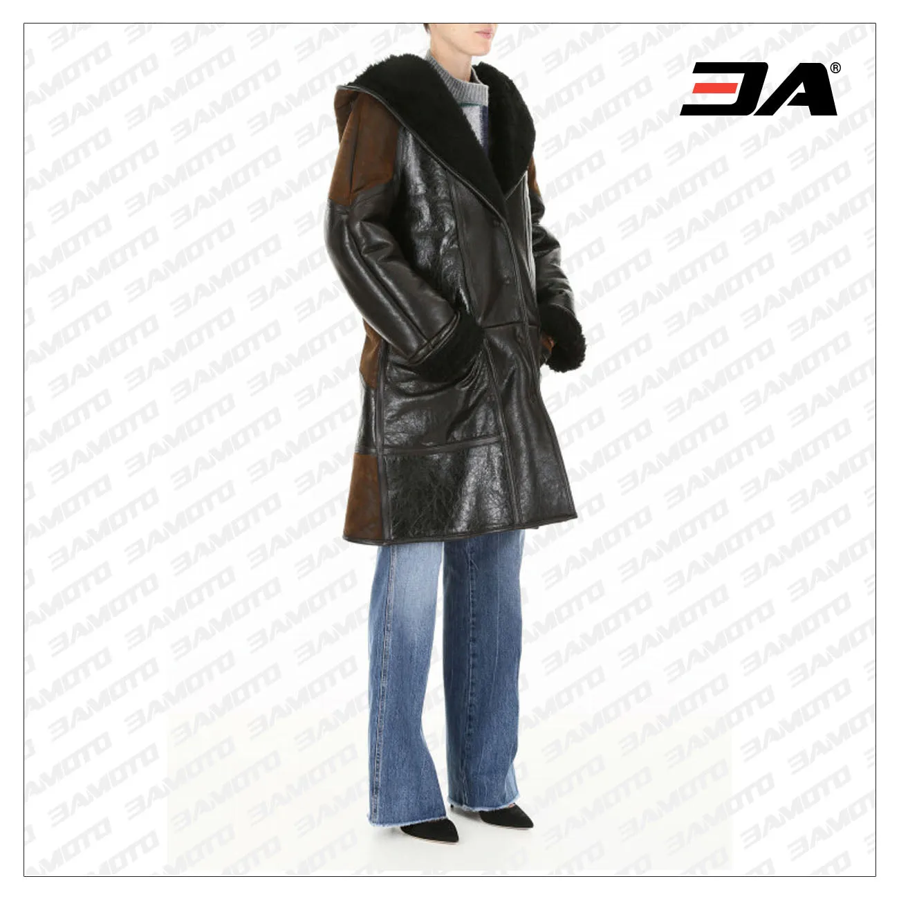 Two Tone Lamb Fur Hooded Coat