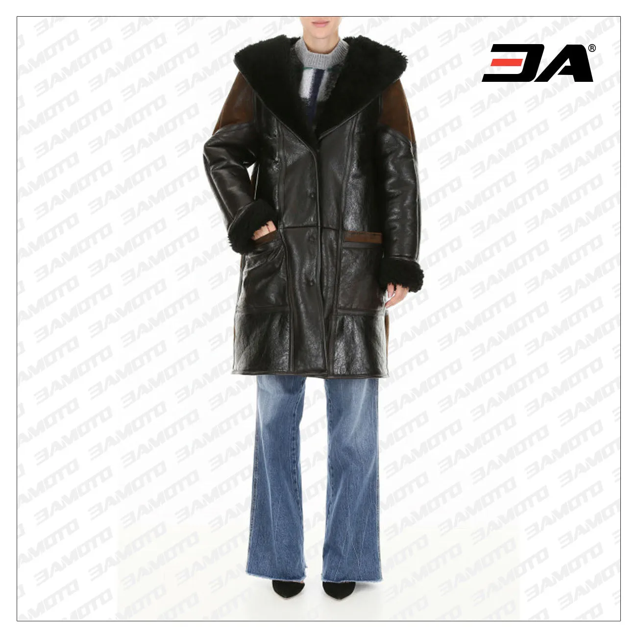 Two Tone Lamb Fur Hooded Coat