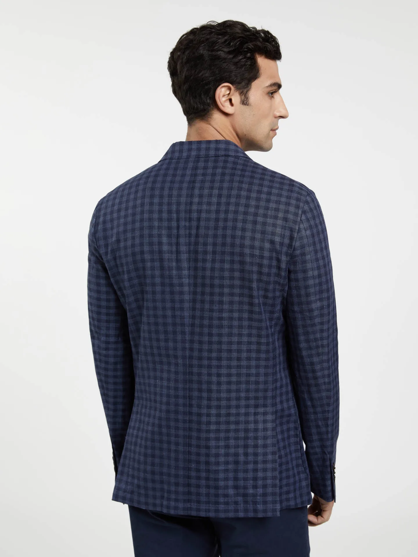 Unstructured Checks Linen Blend Blazer