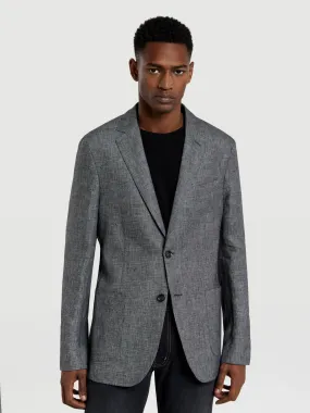 Unstructured plain hopsack linen blazer