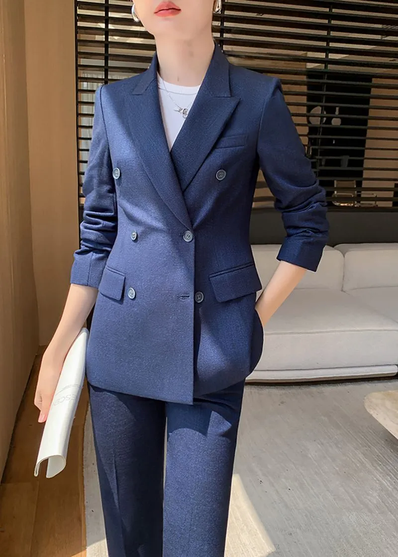 Viola Blue Double Breasted Blazer Pants Suit Two-Piece Set