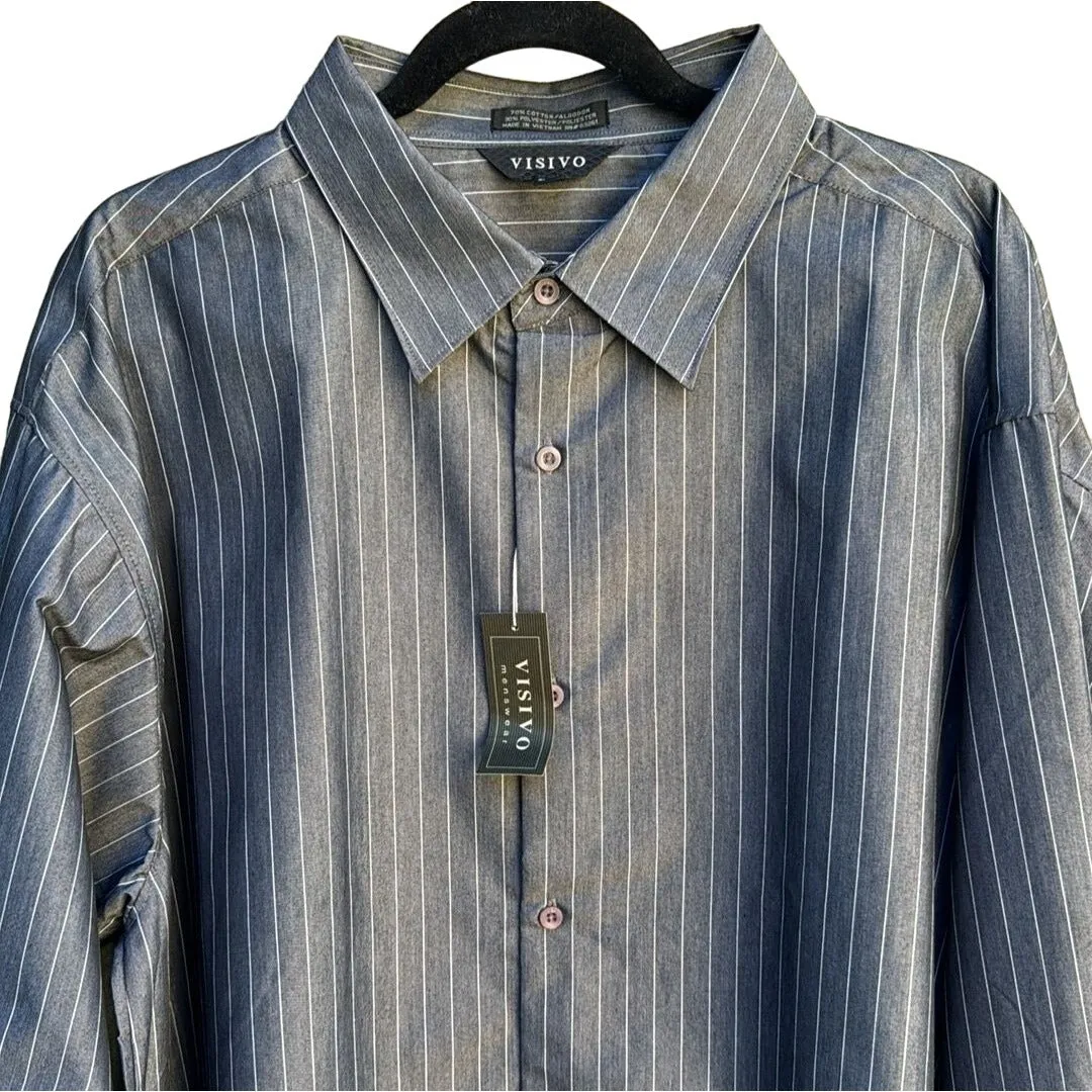 Visivo Men's Blue Pinstripe Long-Sleeve Button-Up Dress Shirt New With Tags - L