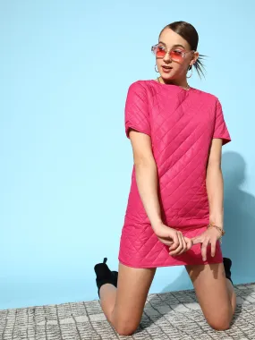 Women Fuchsia Quilted Shift Dress