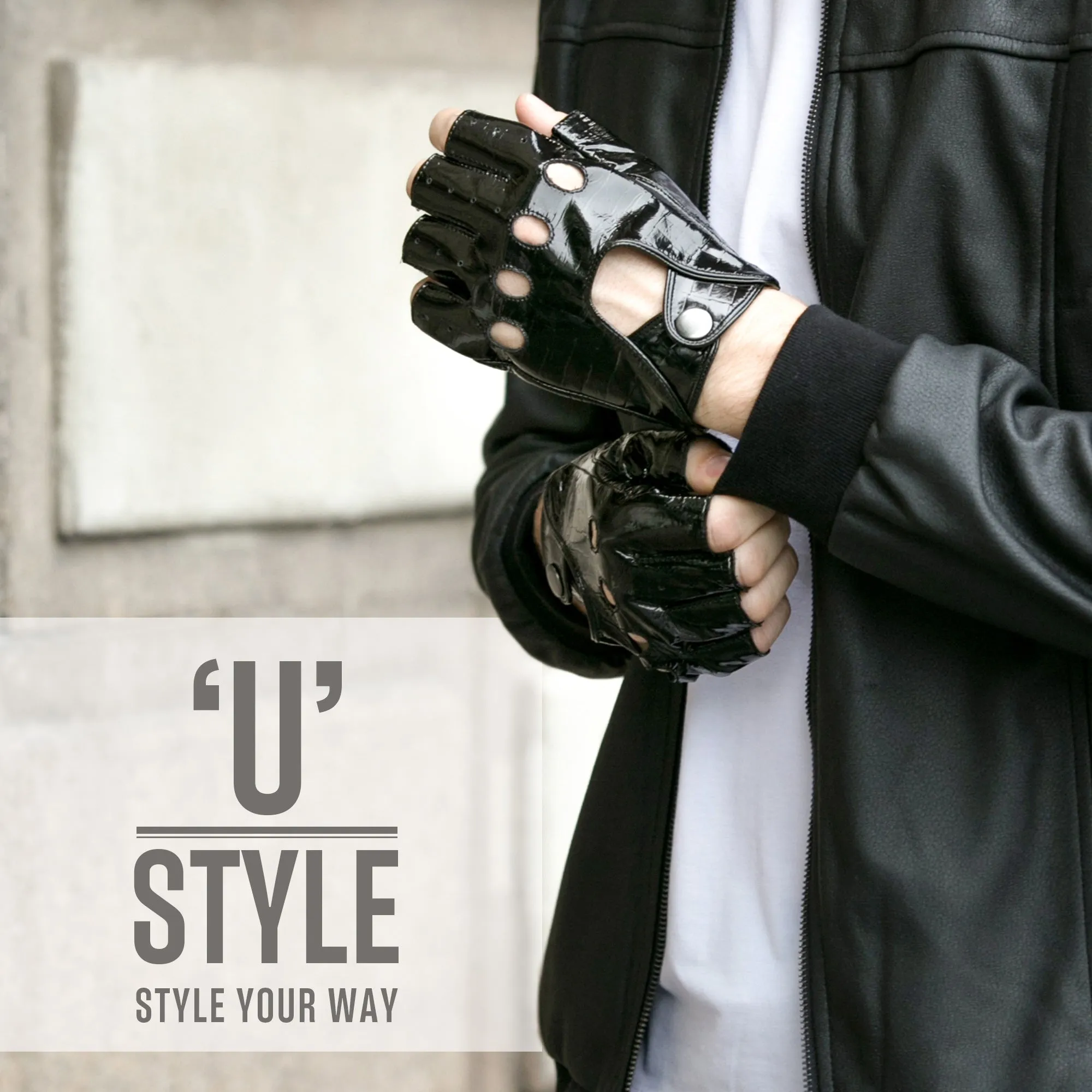 YISEVEN Men's Fashion Fingerless Leather Gloves