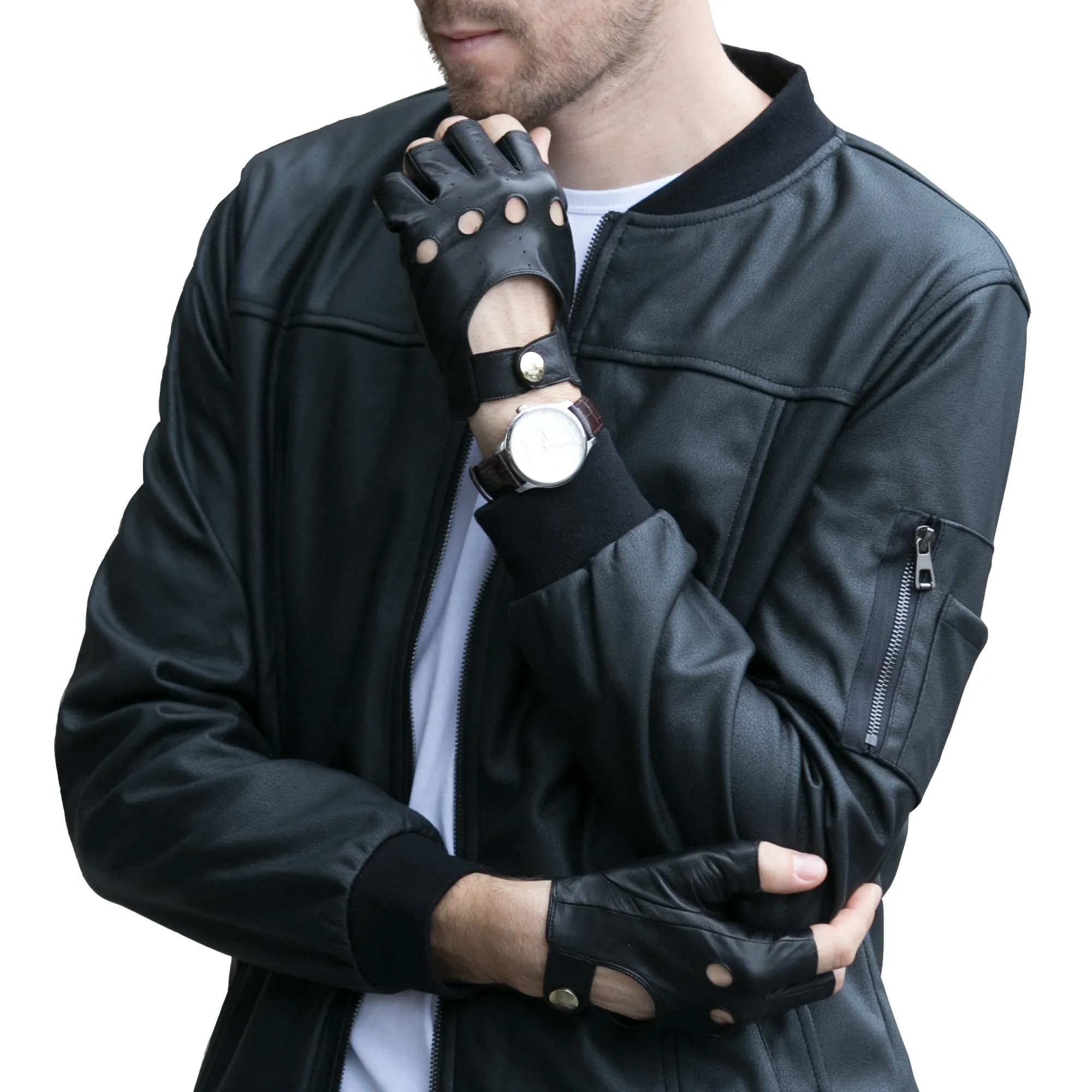 YISEVEN Men's Fingerless  Lambskin Leather Gloves