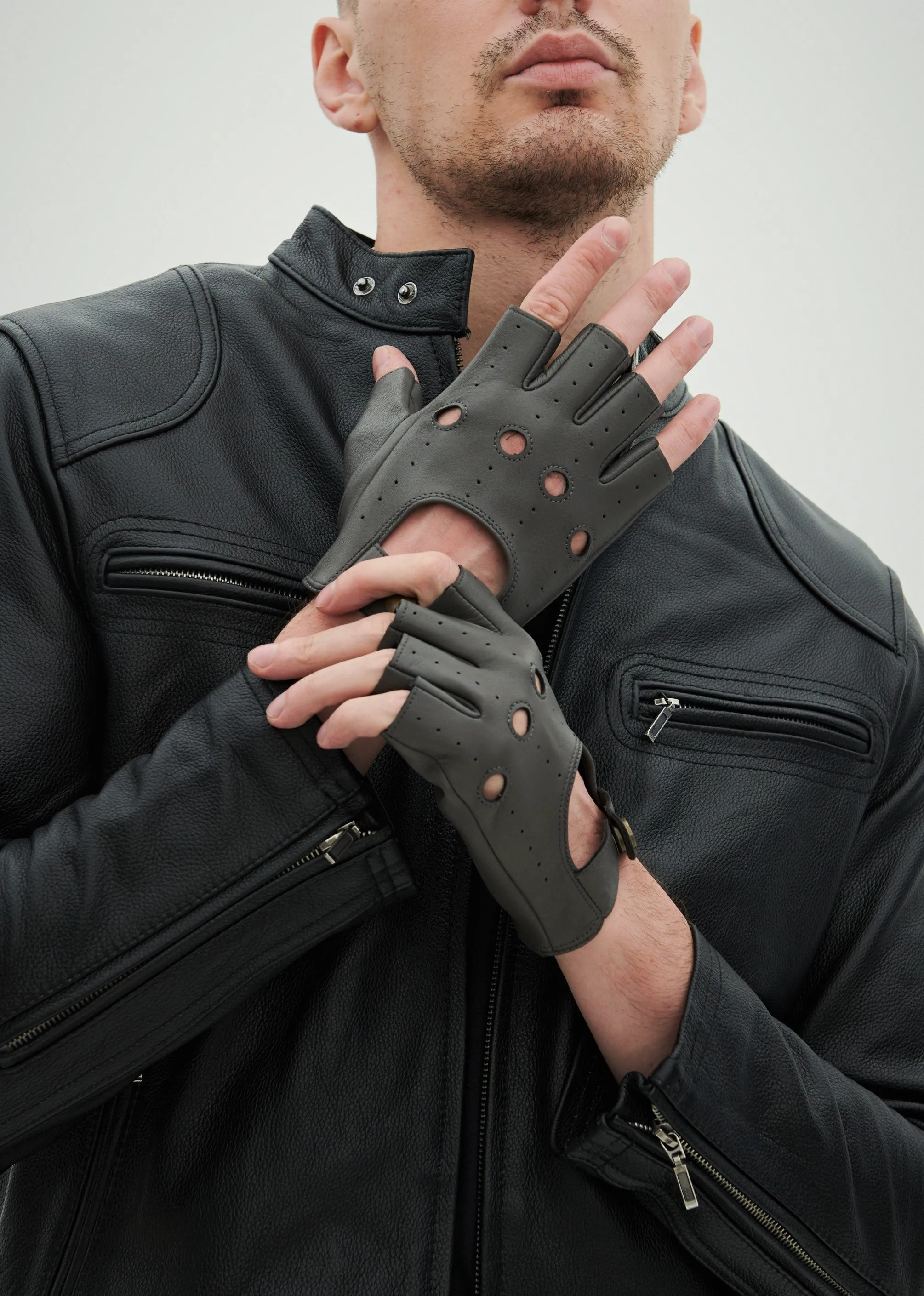 YISEVEN Men's Fingerless  Lambskin Leather Gloves