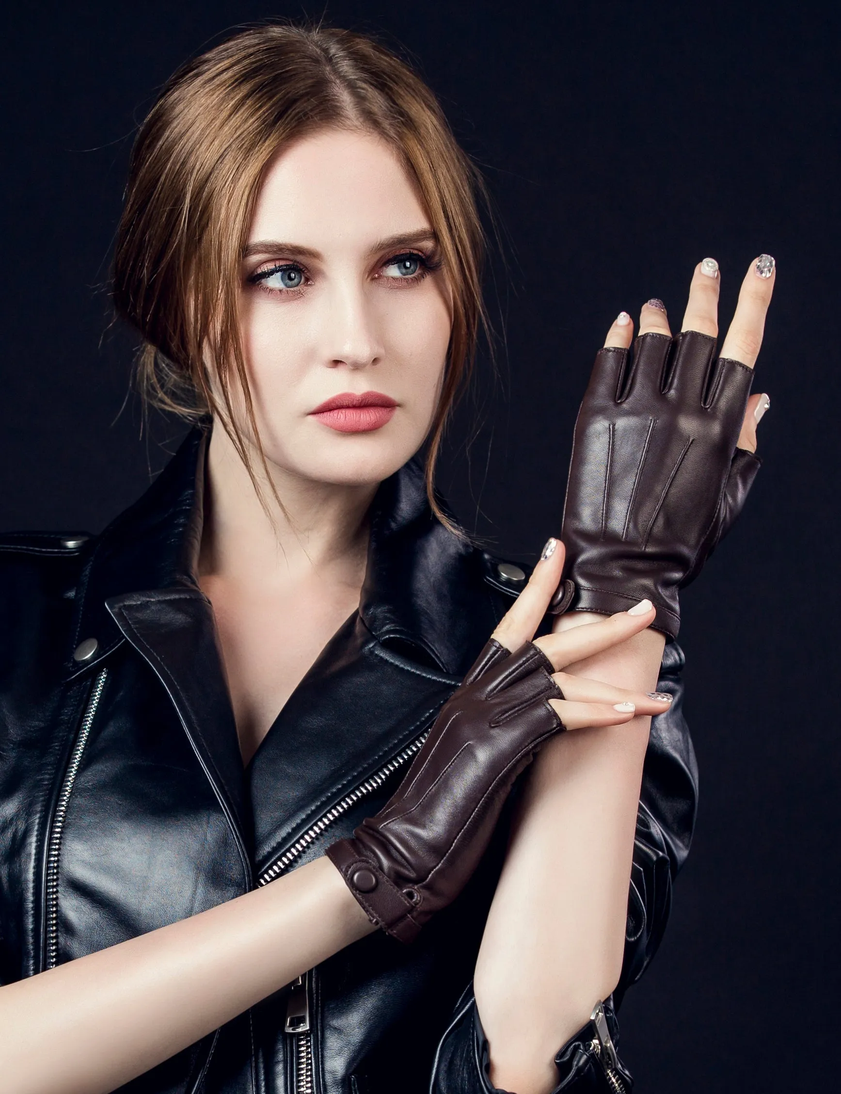 YISEVEN Women's Fingerless Lambskin  Leather Gloves